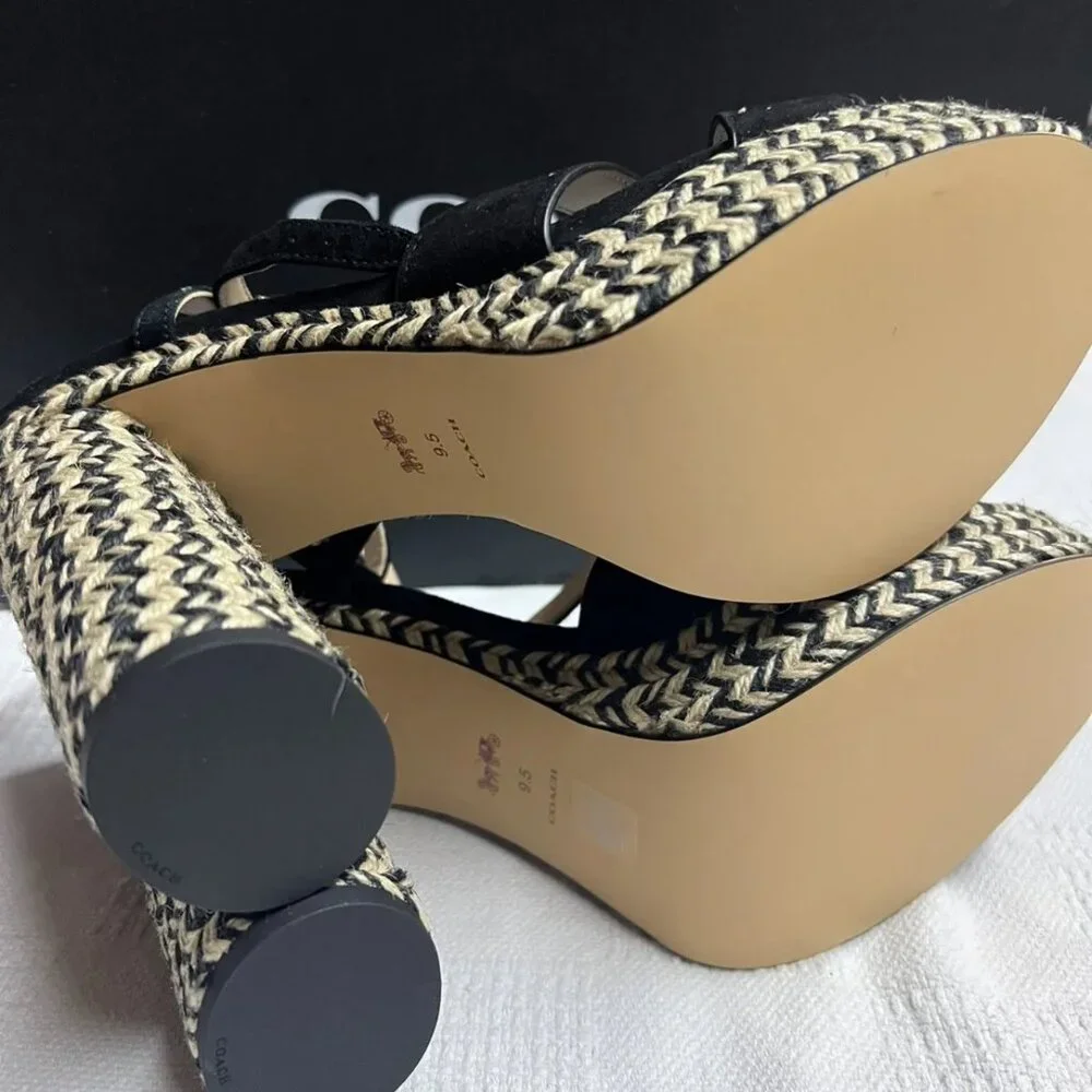 Coach Talina Black Platform Espadrille Sandals Shoes Pumps Heels 9.5 B‎ NEW